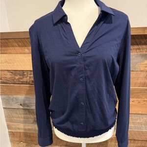 Buttercloth Navy Button-Down Shirt for Women